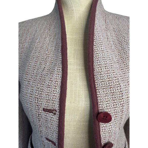 Petite Sophisticate Wool Blend Red & White Pattern Blazer Jacket Size 0 - Picture 3 of 15